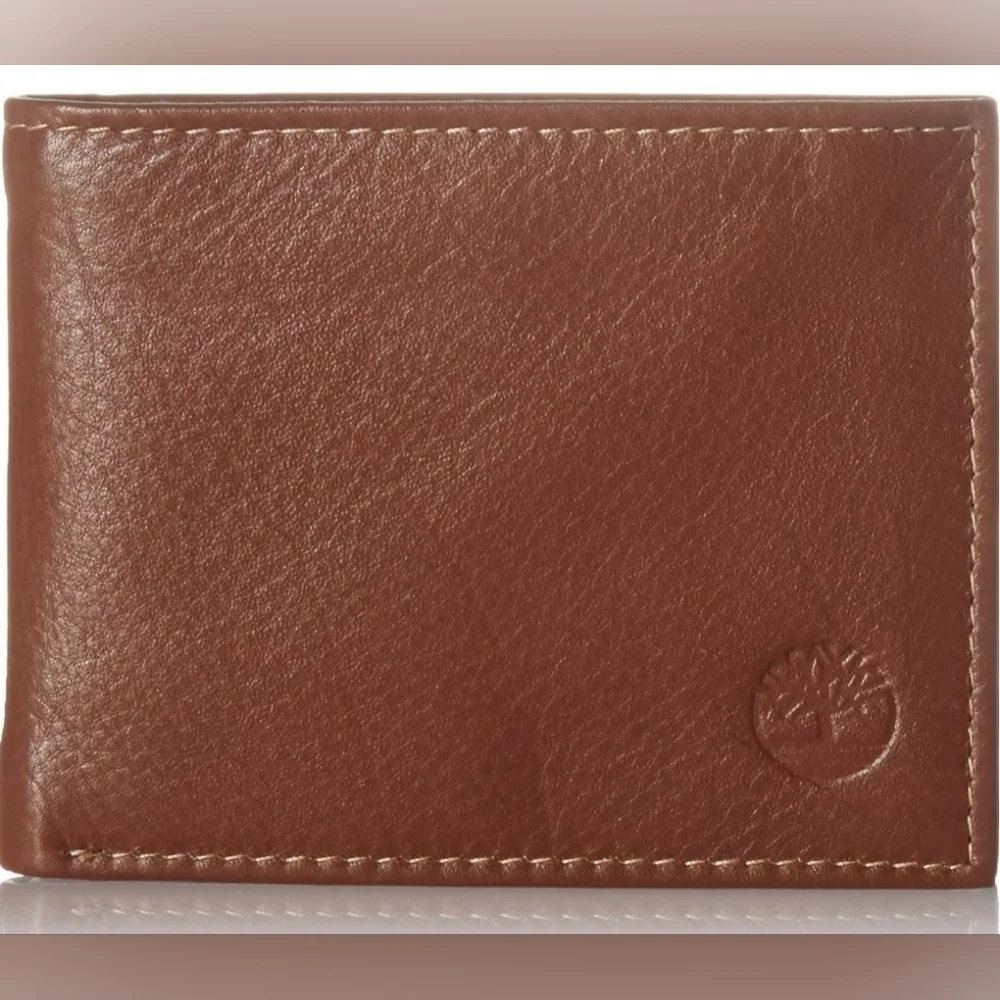 Timberland Men's Wellington Leather RFID Bi Fold Commuter Wallet In Cognac, New!